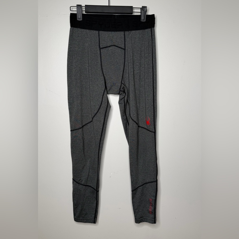 Spyder Men's Gray Thermal Base Layer Tights with Red Logo Medium